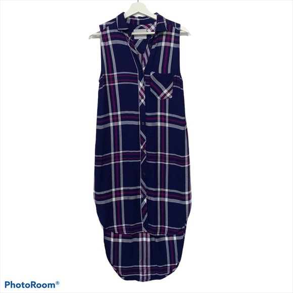 Rails Jordyn Plaid Button down Sleeveless Maxi Top Flannel XS NEW Blue Red - Picture 3 of 13